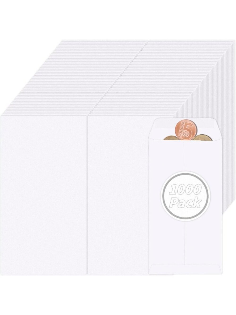 1000 Pcs White Cash Envelopes 3.5x6.5in for Money Saving, Organizing Coins